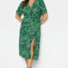 M&Co Green Floral Print Shirred Waist Midi Dress