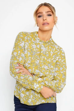 M&Co Yellow Floral Print High Neck Blouse