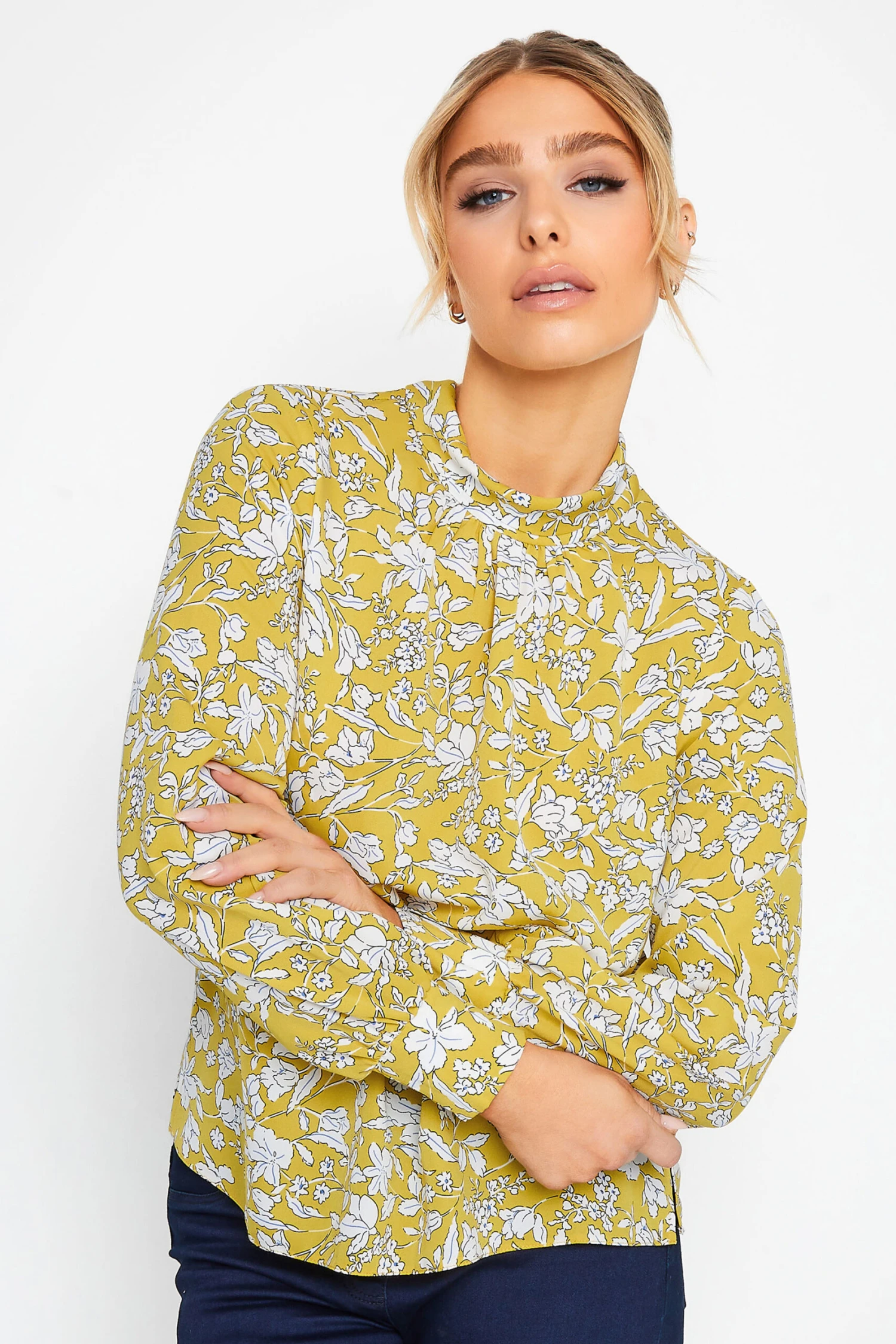M&Co Yellow Floral Print High Neck Blouse 1 M&Co Yellow Floral Print High Neck Blouse