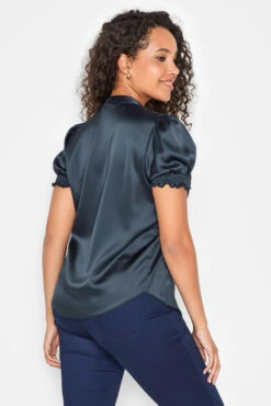 M&Co Navy Blue Frill Front Satin Blouse 9 M&Co Navy Blue Frill Front Satin Blouse -M&Co Sales Store 317d9ba7 9de2 44 550179 C scaled
