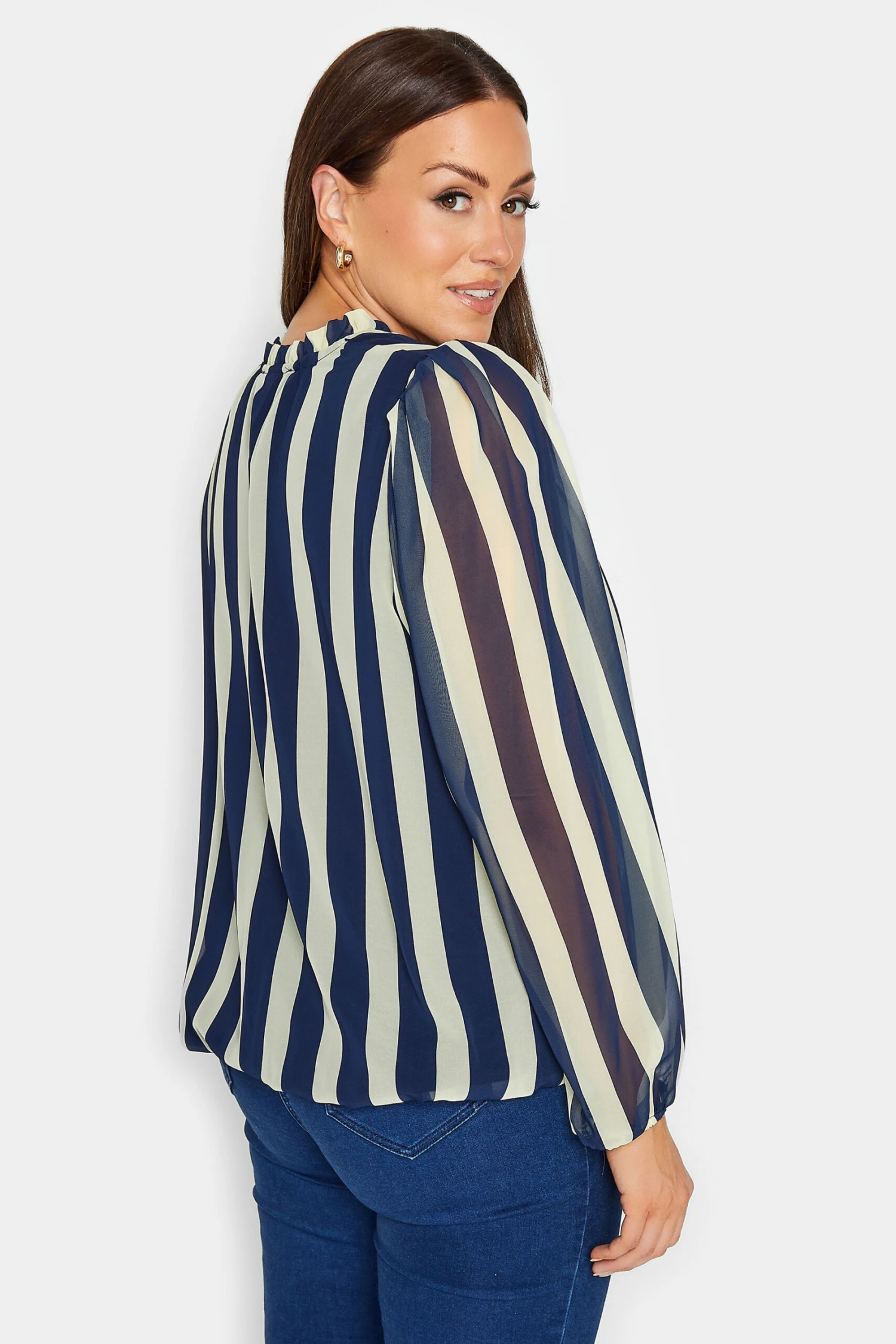 M&Co Blue Stripe Tie Neck Blouse 3 M&Co Blue Stripe Tie Neck Blouse - Image 3