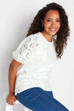 M&Co White Lace Puff Sleeve Blouse