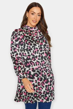 M&Co Pink Leopard Print High Neck Tunic Top