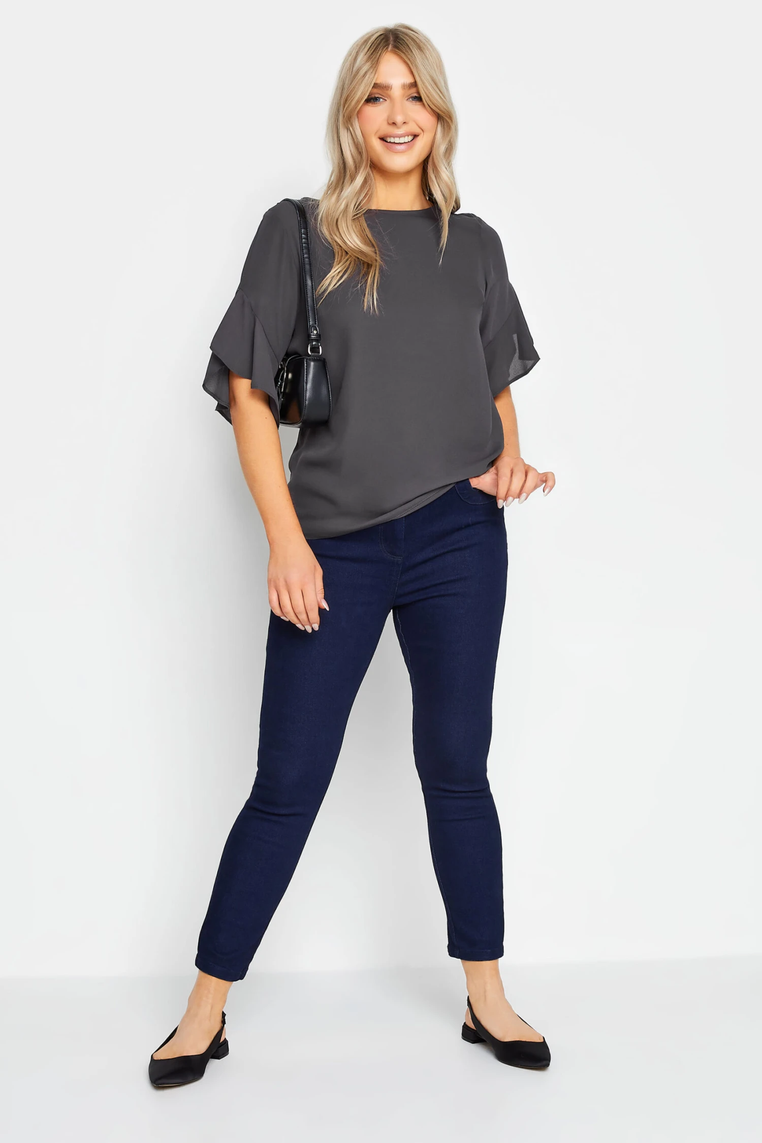 M&Co Slate Grey Frill Sleeve Blouse 2 M&Co Slate Grey Frill Sleeve Blouse - Image 2