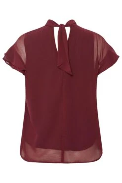 M&Co Burgundy Red High Neck Frill Sleeve Blouse -M&Co Sales Store 366362f0 3677 42 550550 Y scaled