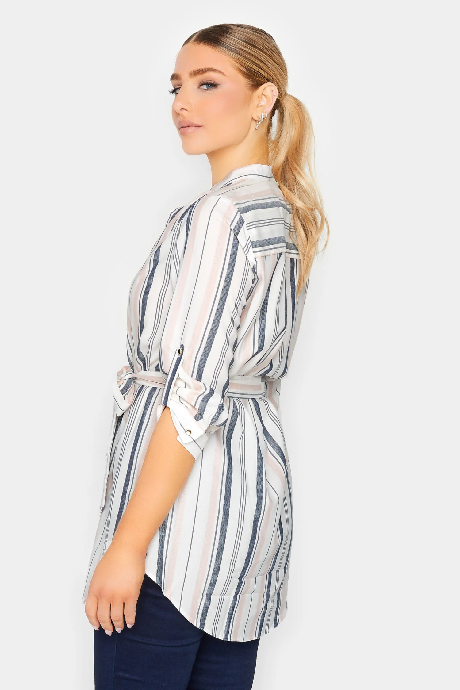 M&Co White Stripe Tie Waist Blouse 3 M&Co White Stripe Tie Waist Blouse - Image 3