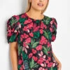 M&Co Black Floral Print Puff Sleeve Blouse