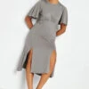 M&Co Grey Angel Sleeve Split Hem Midi Dress