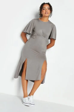 M&Co Grey Angel Sleeve Split Hem Midi Dress