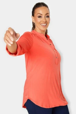 M&Co Coral Orange Half Placket Shirt