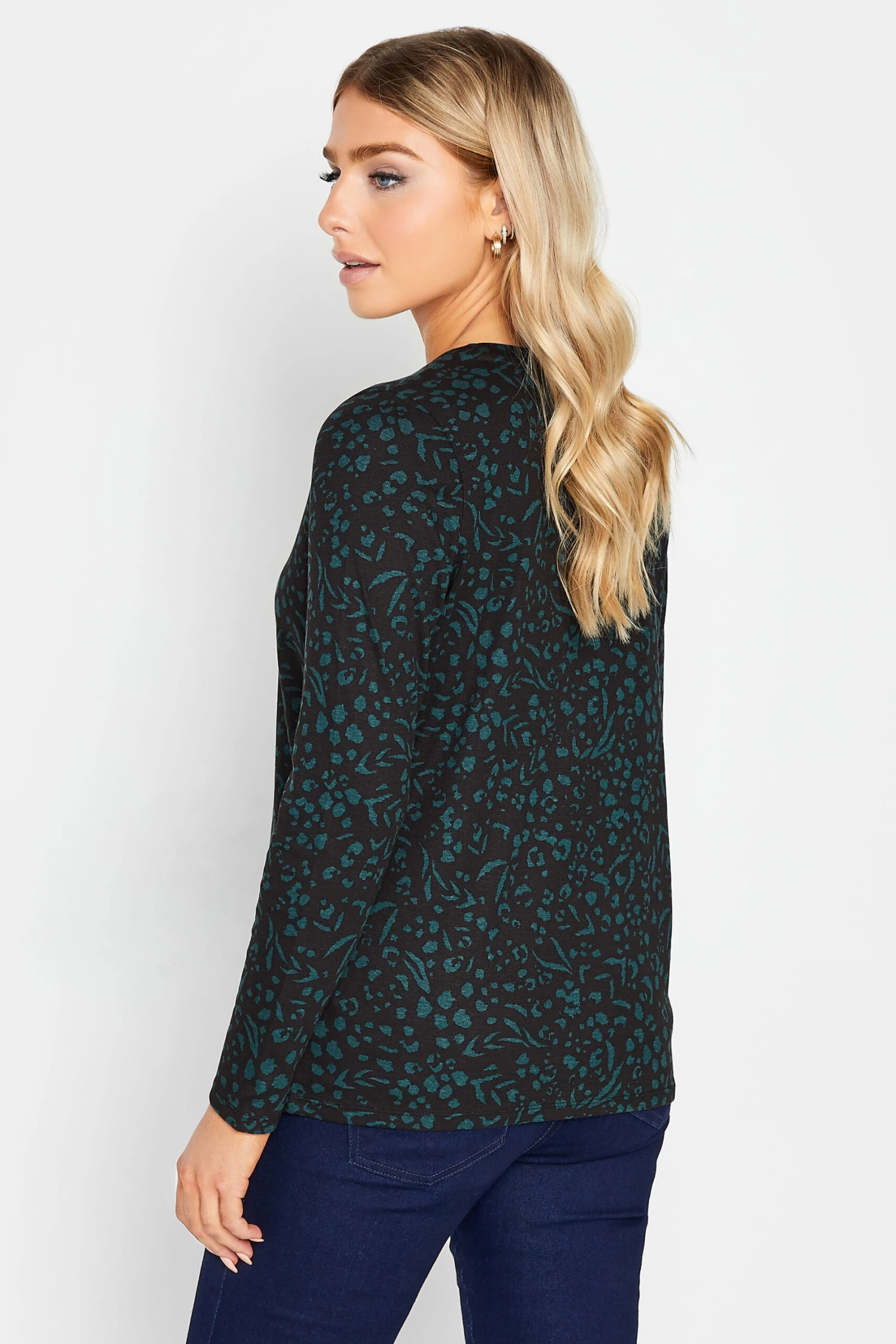 M&Co Green Teal Animal Print Long Sleeve Cotton Top 4 M&Co Green Teal Animal Print Long Sleeve Cotton Top - Image 4