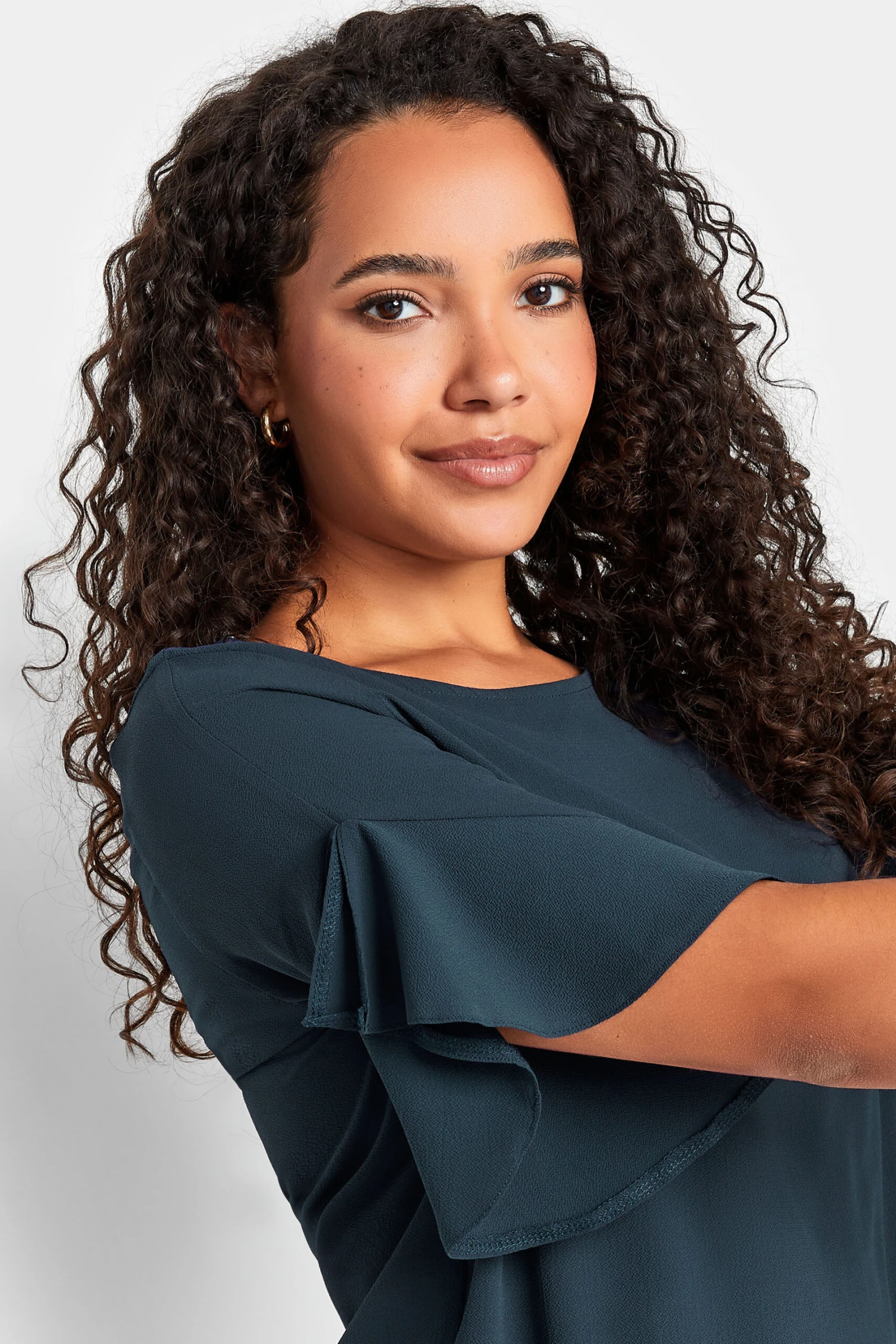 M&Co Navy Blue Frill Sleeve Blouse 4 M&Co Navy Blue Frill Sleeve Blouse - Image 4