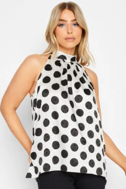 M&Co Grey Spot Print Halterneck Blouse