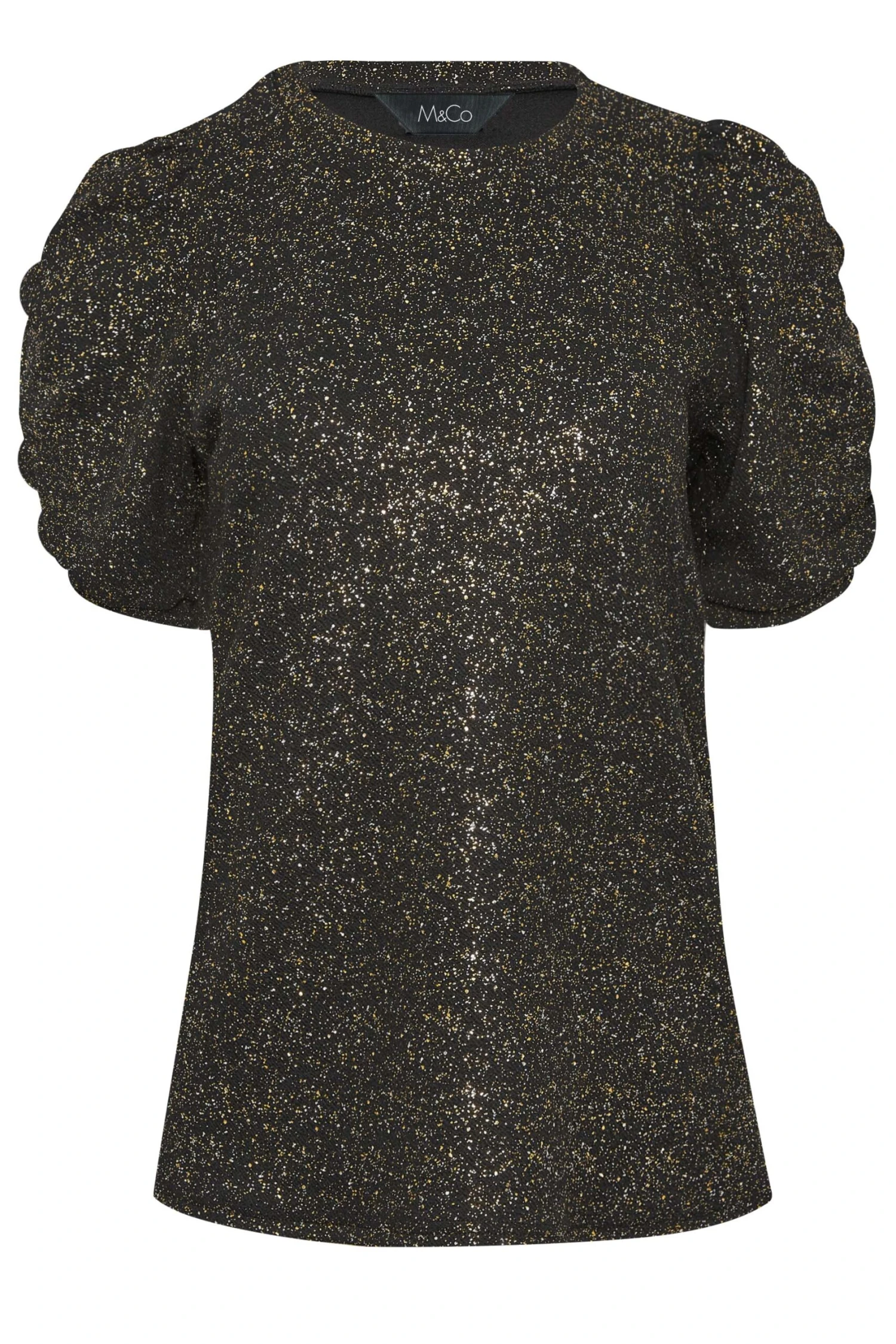 M&Co Black Shimmer Ruched Sleeve Blouse 6 M&Co Black Shimmer Ruched Sleeve Blouse - Image 6