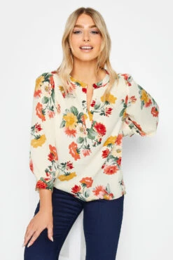M&Co White Cream Floral Print Satin Blouse