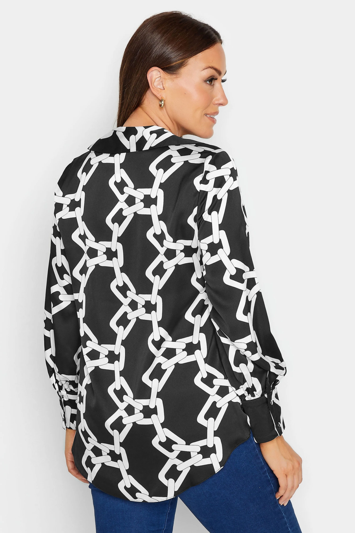 M&Co Black Chain Print Cowl Neck Satin Blouse 3 M&Co Black Chain Print Cowl Neck Satin Blouse - Image 3