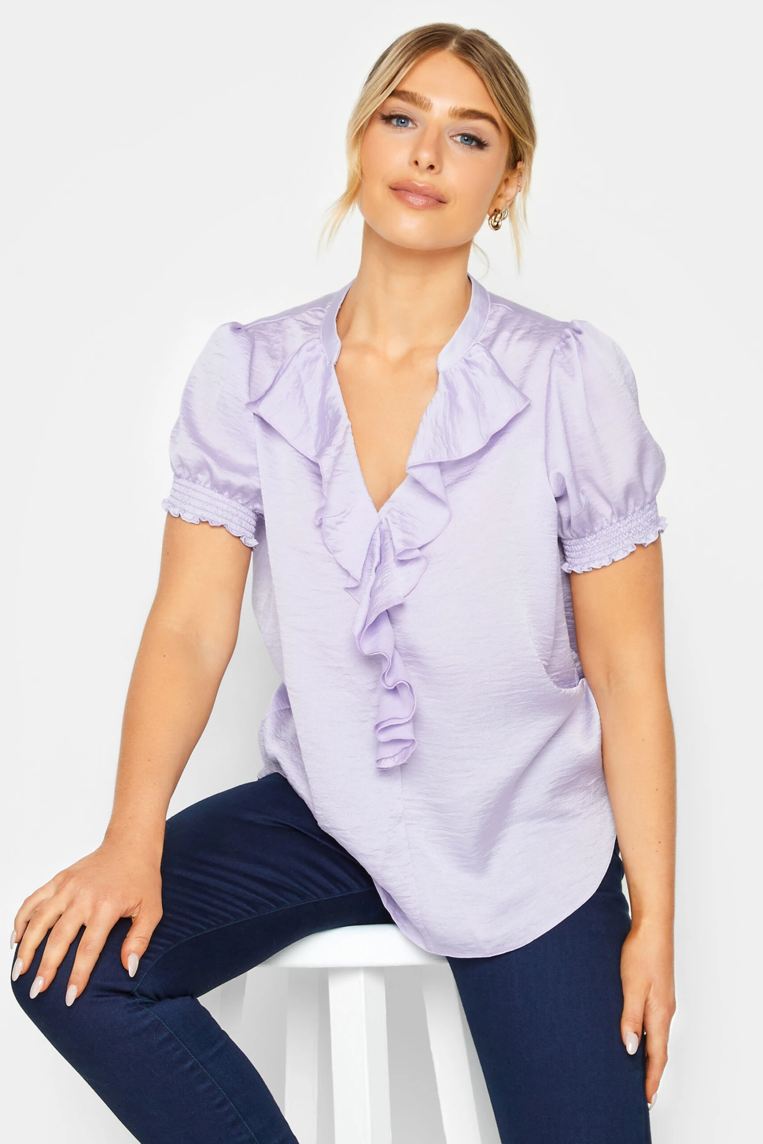 M&Co Lilac Purple Frill Satin Blouse 1 M&Co Lilac Purple Frill Satin Blouse