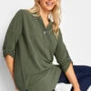 M&Co Khaki Green Statement Button Tab Sleeve Shirt