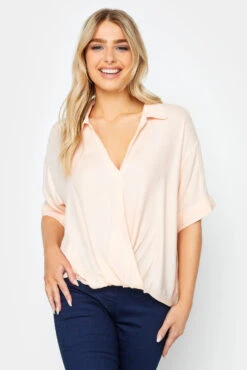 M&Co Light Pink V-Neck Collared Shirt