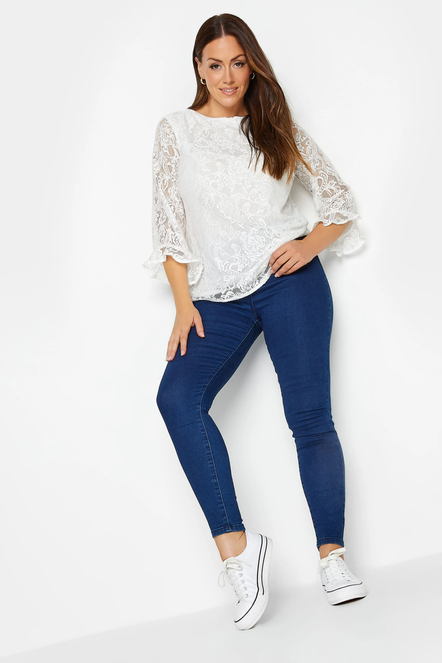 M&Co White Floral Lace Long Sleeve Blouse 2 M&Co White Floral Lace Long Sleeve Blouse - Image 2