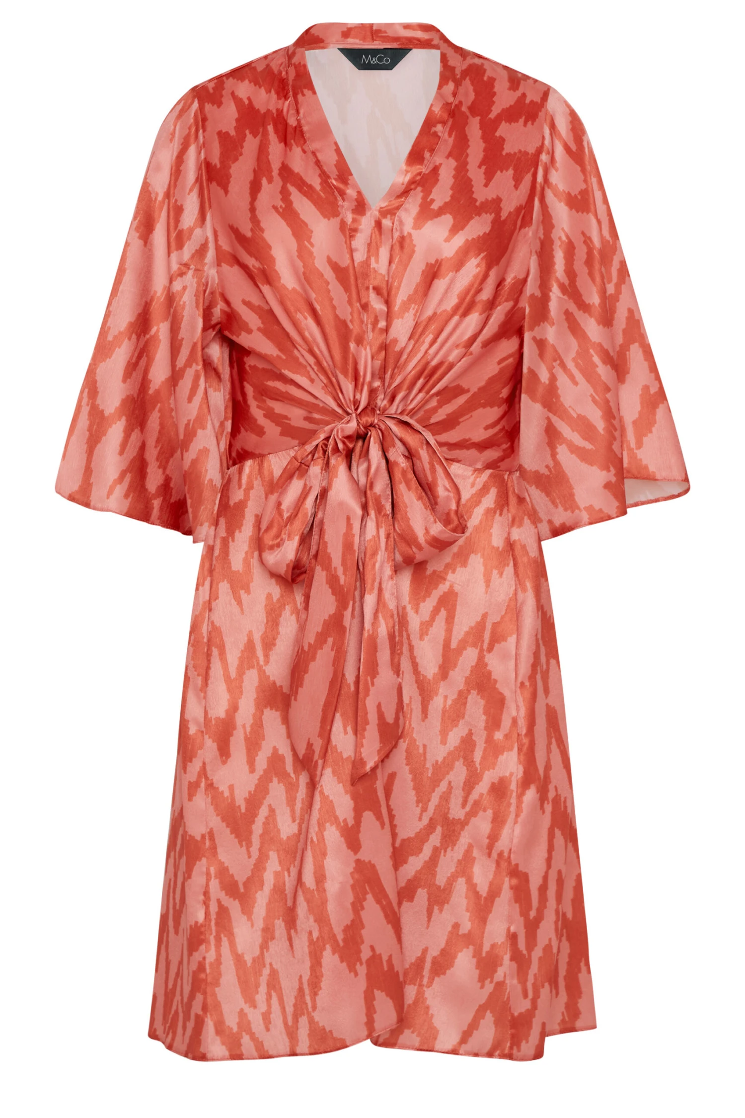 M&Co Orange Zig Zag Print Tie Front Midi Dress 6 M&Co Orange Zig Zag Print Tie Front Midi Dress - Image 6