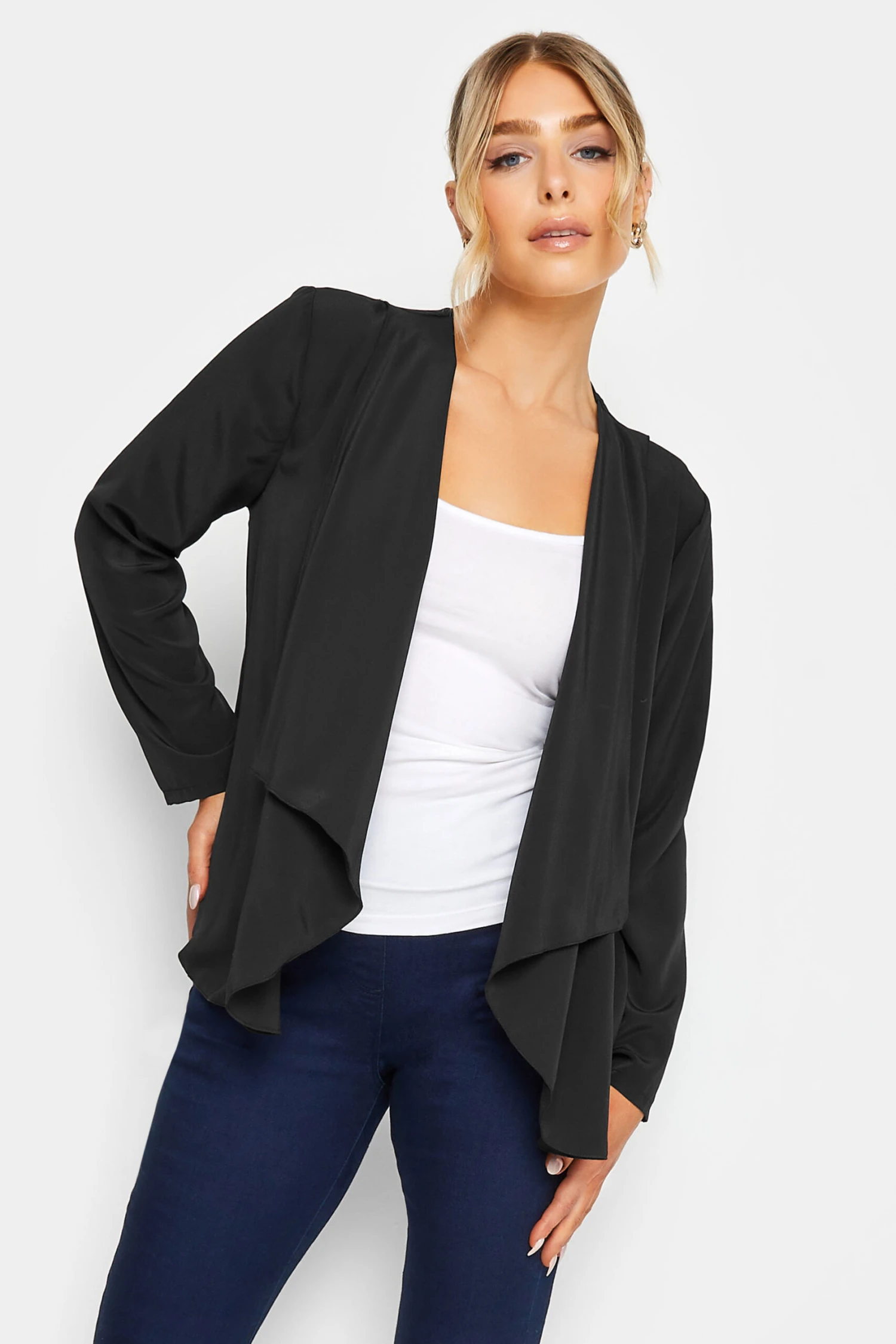 M&Co Black Jersey Waterfall Jacket 1 M&Co Black Jersey Waterfall Jacket