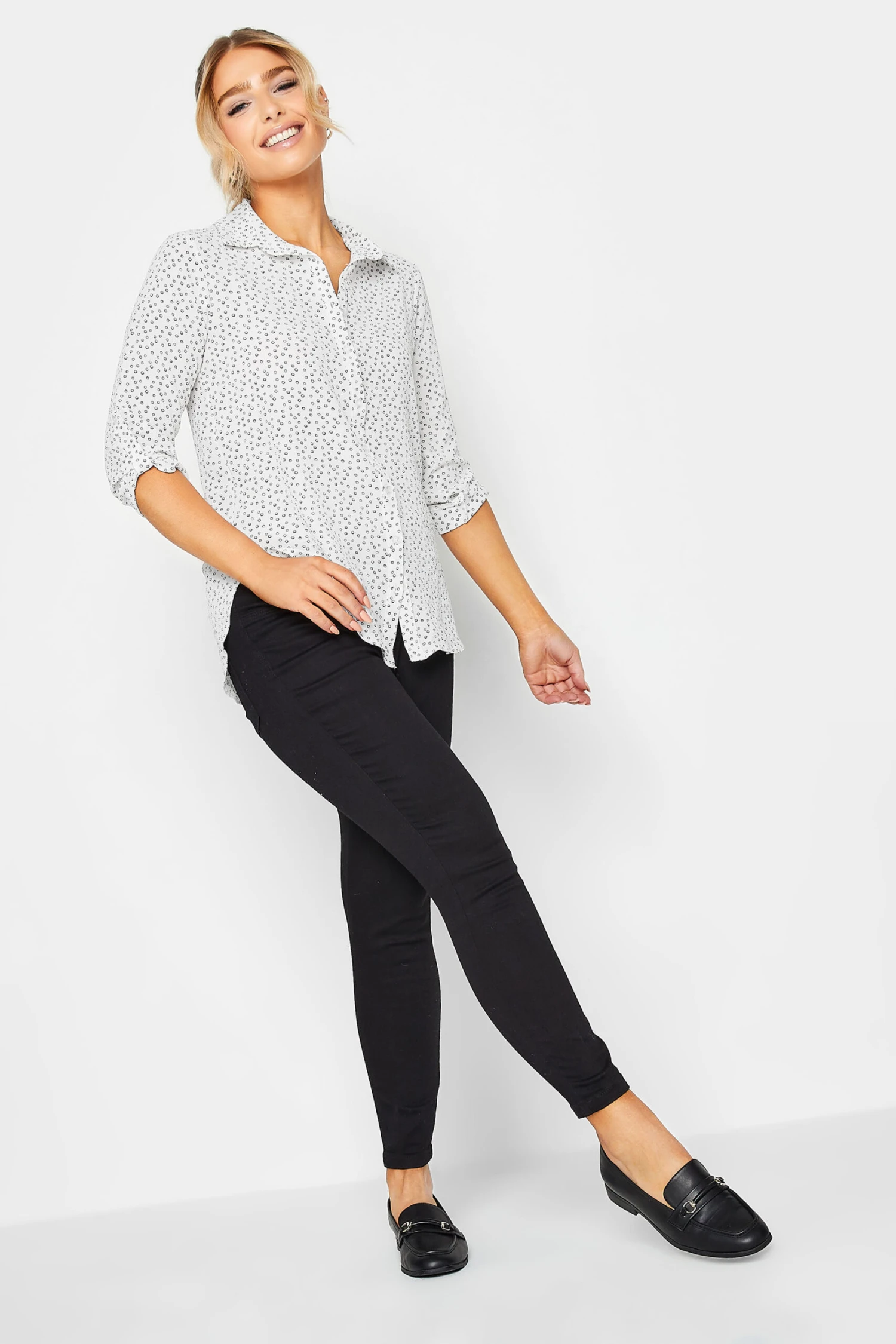 M&Co White Spot Print Tab Sleeve Shirt 2 M&Co White Spot Print Tab Sleeve Shirt - Image 2