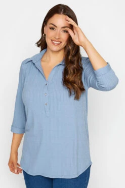 M&Co Blue Ribbed V-Neck Shirt