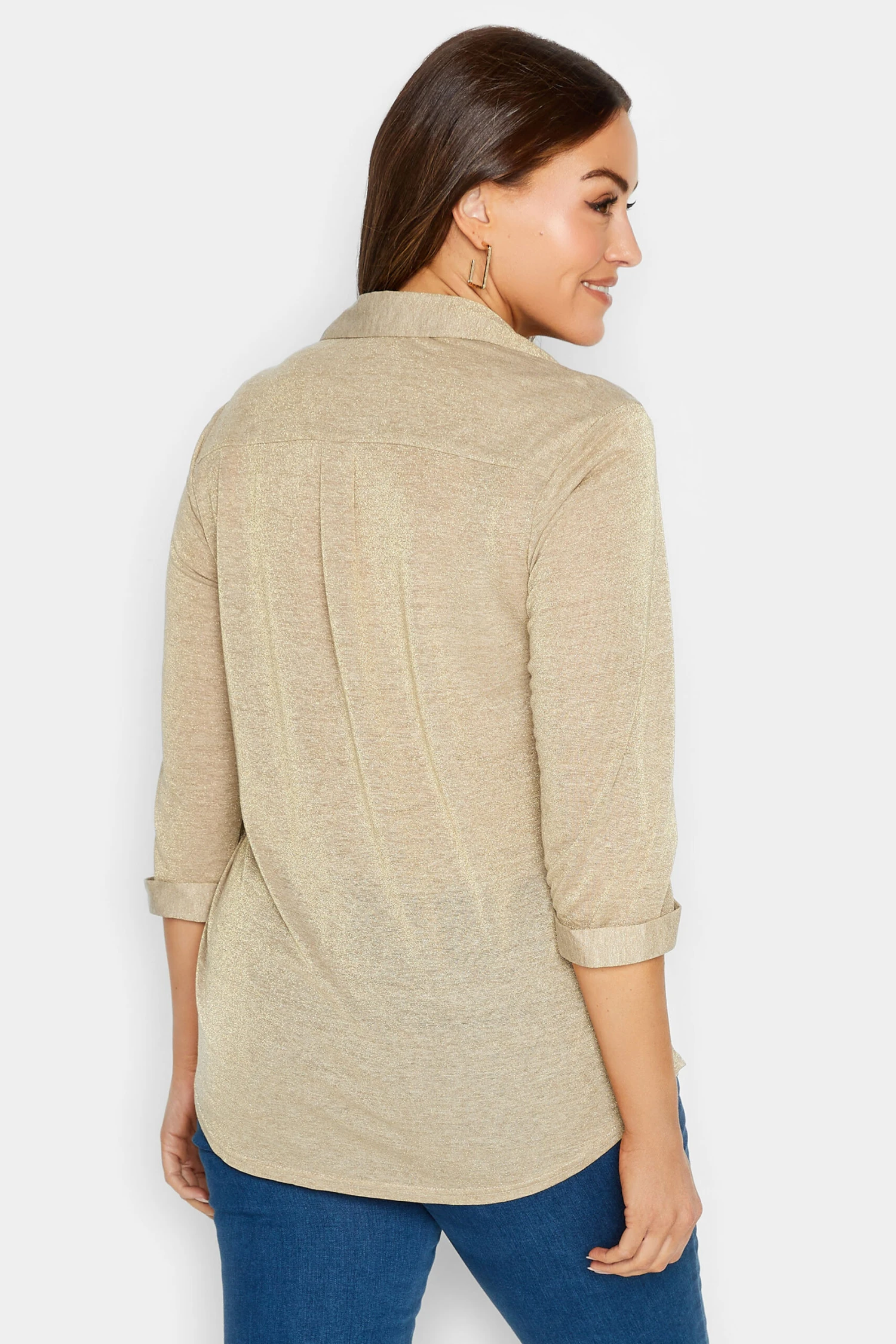 M&Co Beige Brown Glitter Half Placket Shirt 4 M&Co Beige Brown Glitter Half Placket Shirt - Image 4