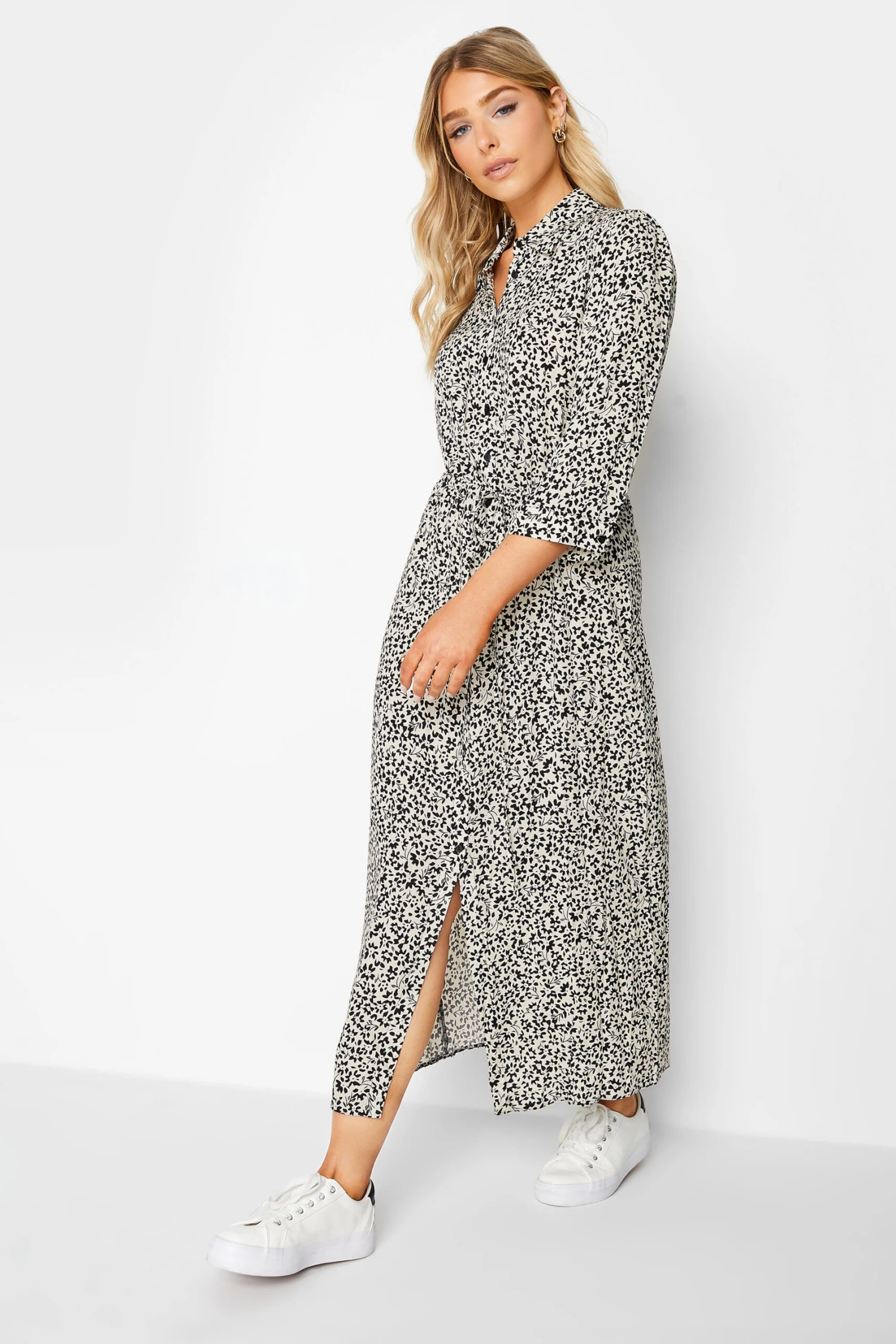 M&Co White Ivory Floral Print Tie Belt Shirt Dress 2 M&Co White Ivory Floral Print Tie Belt Shirt Dress - Image 2