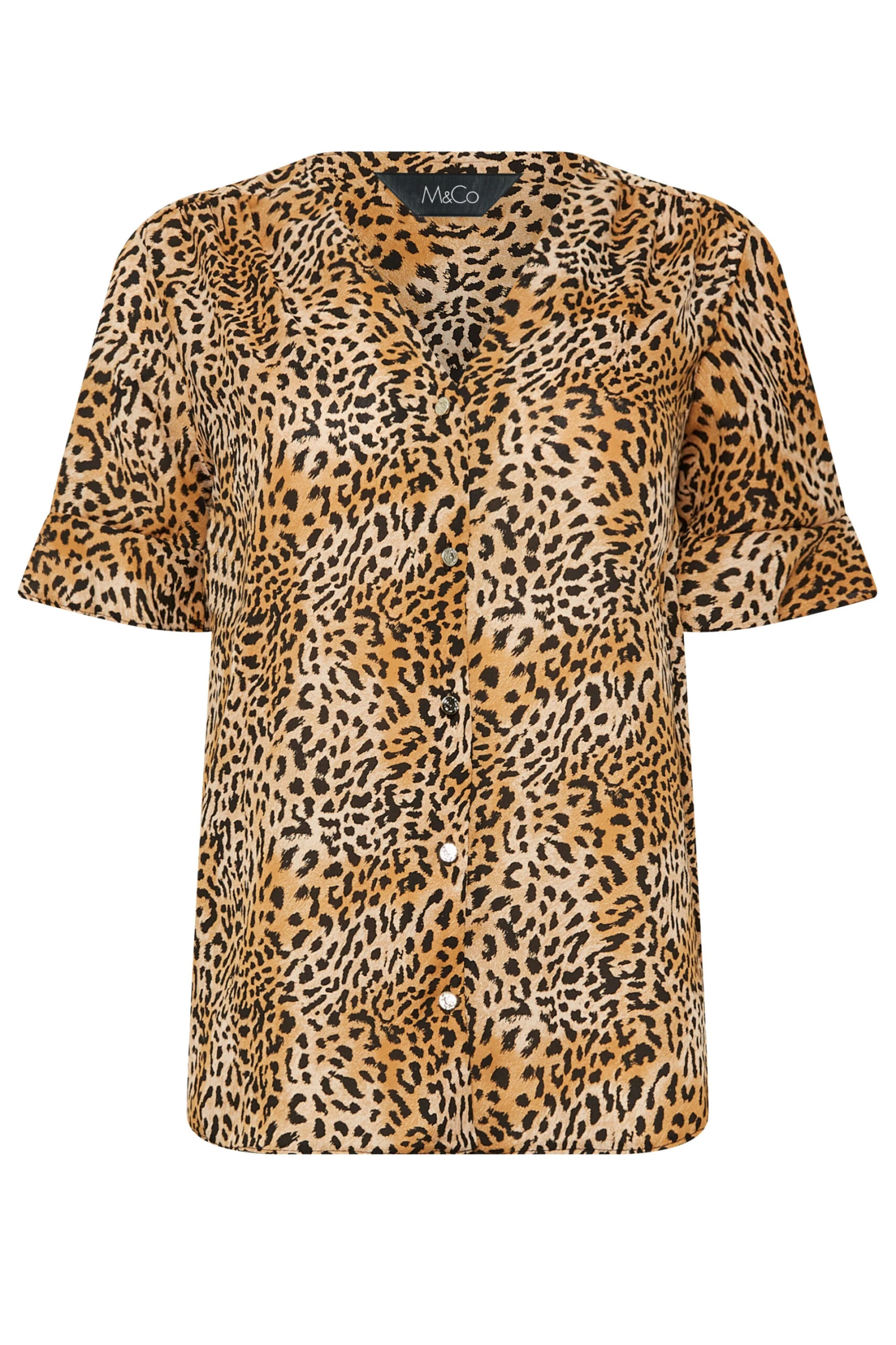M&Co Brown Animal Print Frill Sleeve Button Through Blouse 6 M&Co Brown Animal Print Frill Sleeve Button Through Blouse - Image 6
