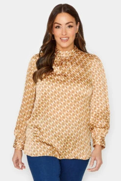 M&Co Orange Geometric Print High Neck Satin Blouse