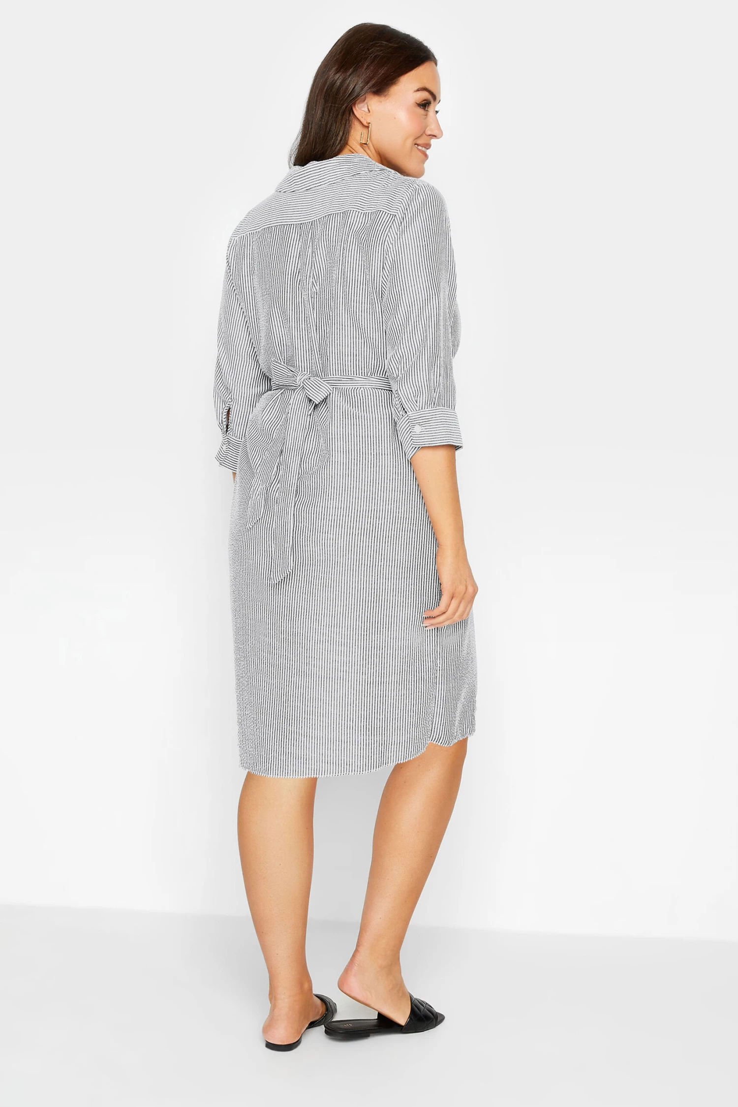 M&Co White & Black Stripe Print Tie Waist Tunic Shirt Dress 3 M&Co White & Black Stripe Print Tie Waist Tunic Shirt Dress - Image 3