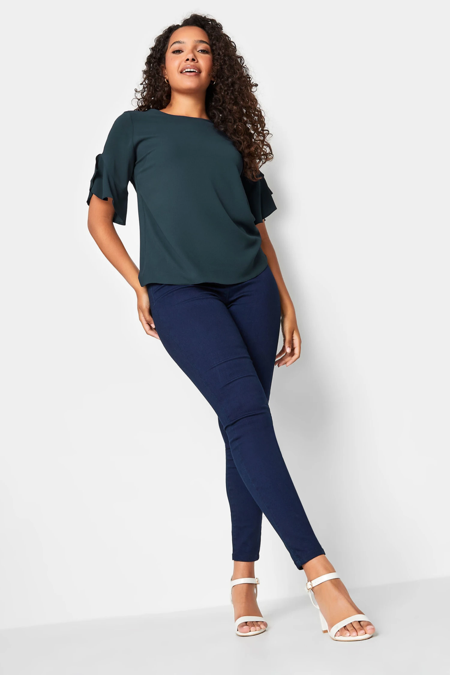 M&Co Navy Blue Frill Sleeve Blouse 2 M&Co Navy Blue Frill Sleeve Blouse - Image 2