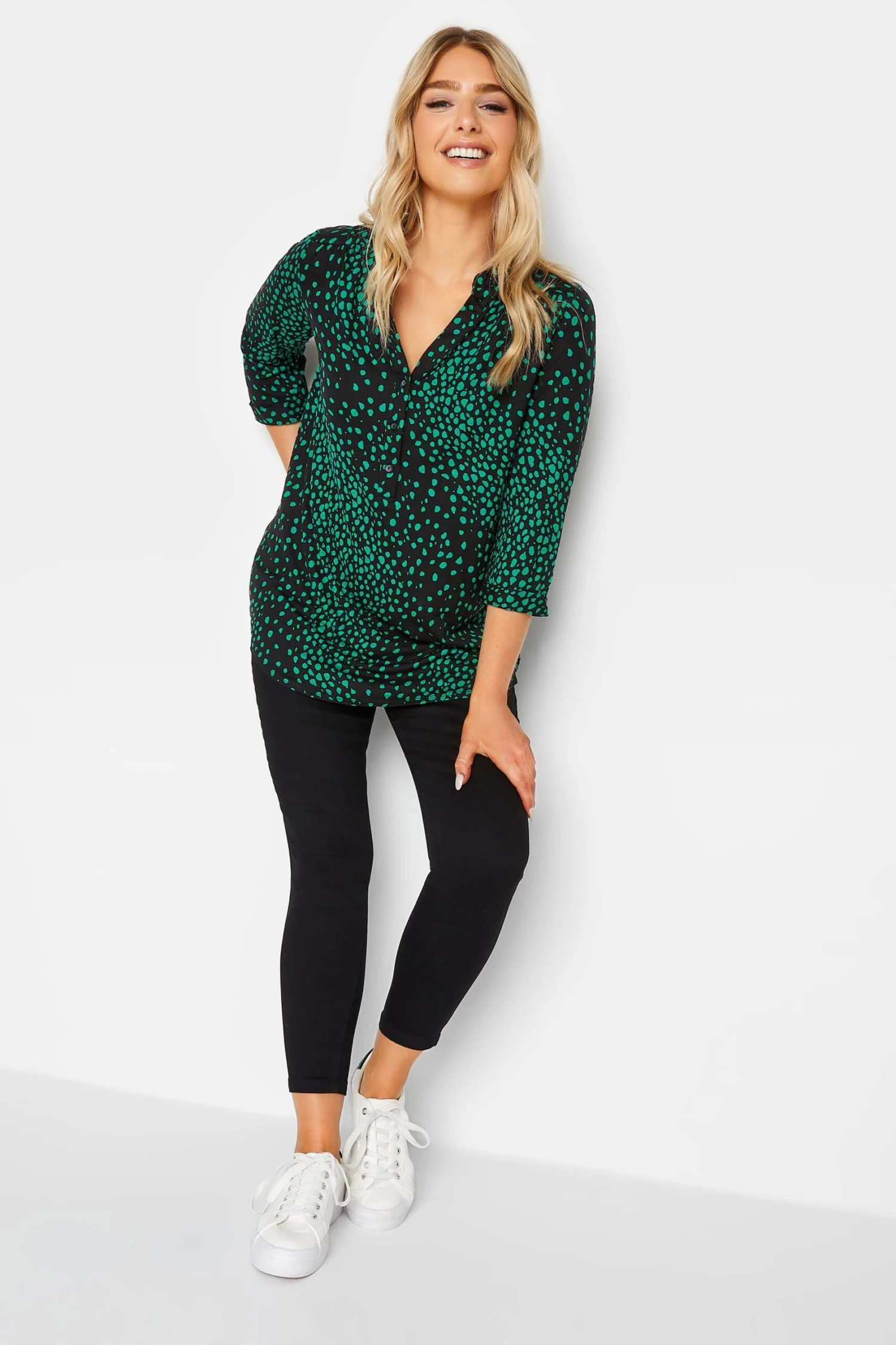 M&Co Black & Green Animal Print Half Placket Shirt 2 M&Co Black & Green Animal Print Half Placket Shirt - Image 2