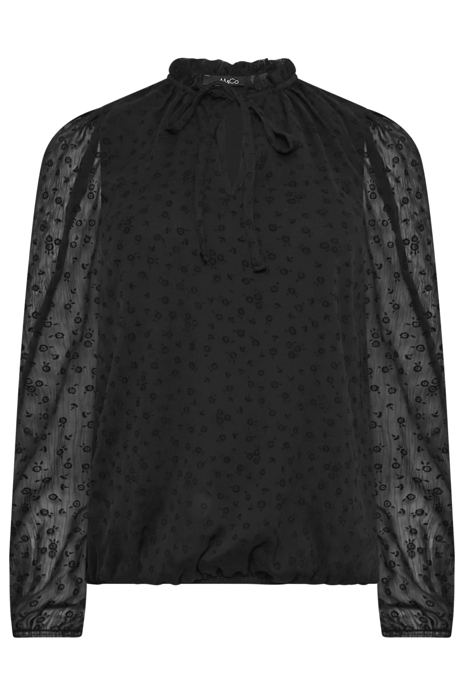 M&Co Black Dobby Tie Neck Blouse 6 M&Co Black Dobby Tie Neck Blouse - Image 6