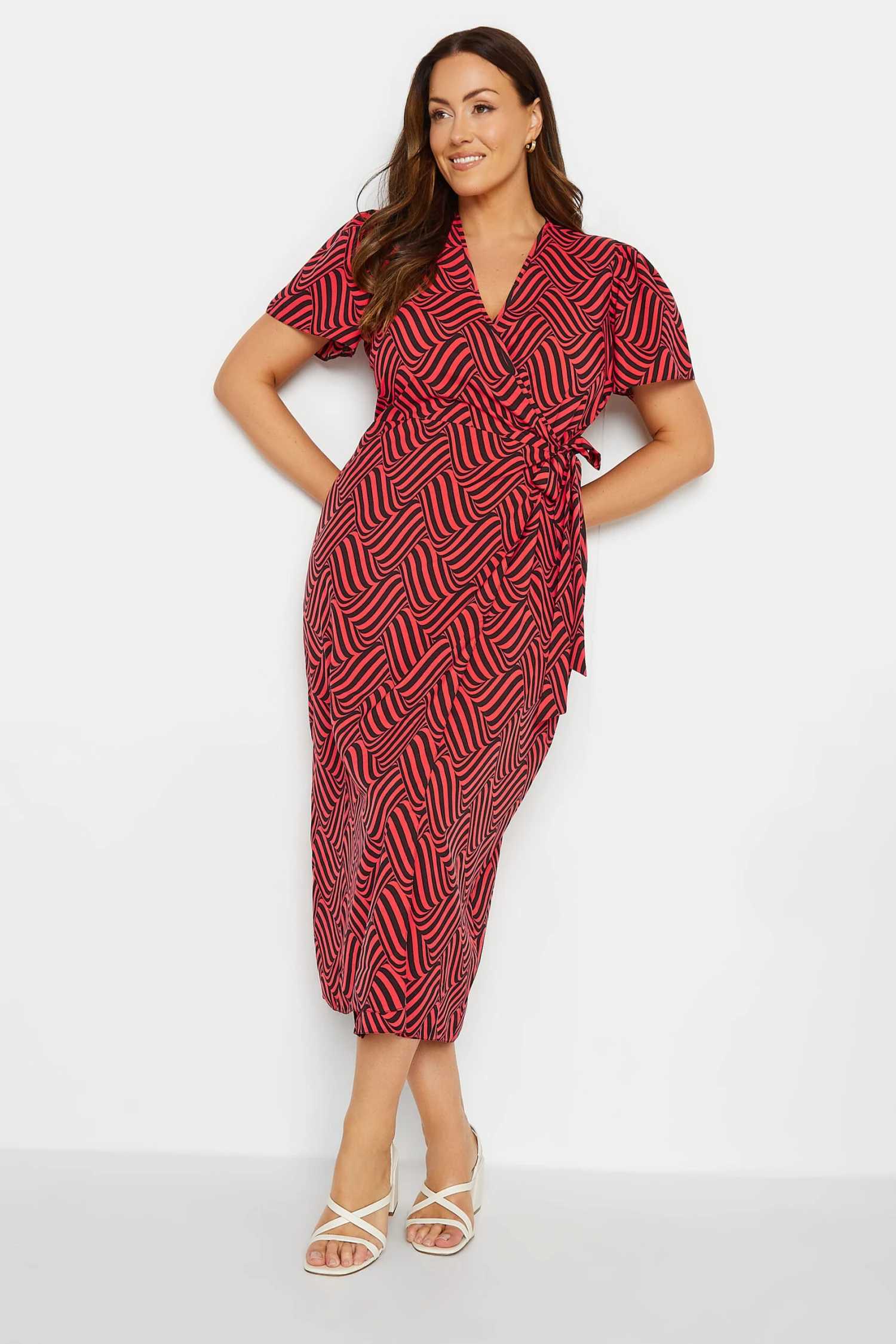 M&Co Red Abstract Stripe Wrap Dress 2 M&Co Red Abstract Stripe Wrap Dress - Image 2
