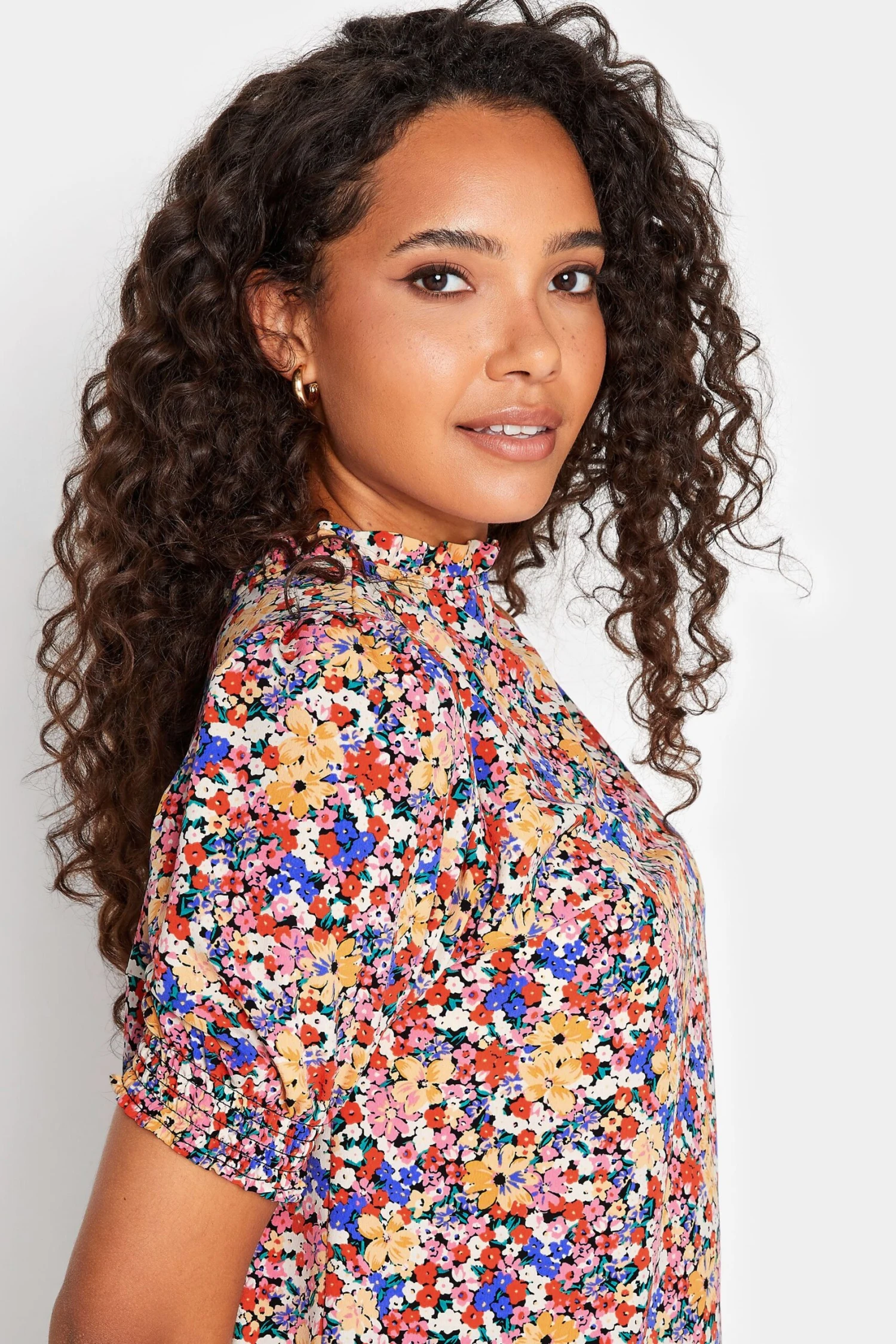 M&Co Pink Floral Frill High Neck Blouse 4 M&Co Pink Floral Frill High Neck Blouse - Image 4