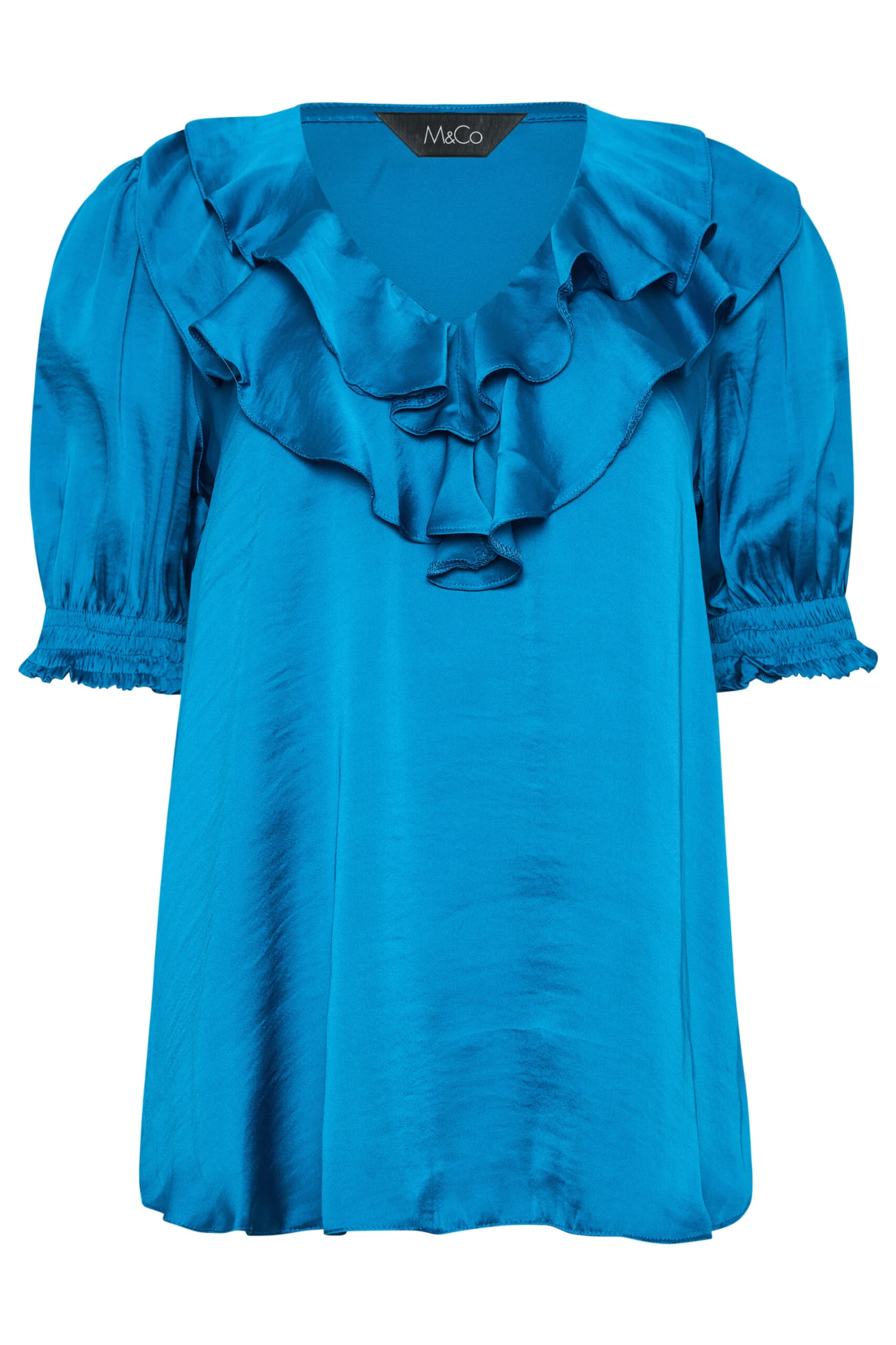 M&Co Blue Frill Front Satin Blouse 6 M&Co Blue Frill Front Satin Blouse - Image 6