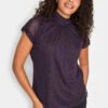 M&Co Dark Purple Tie Neck Blouse