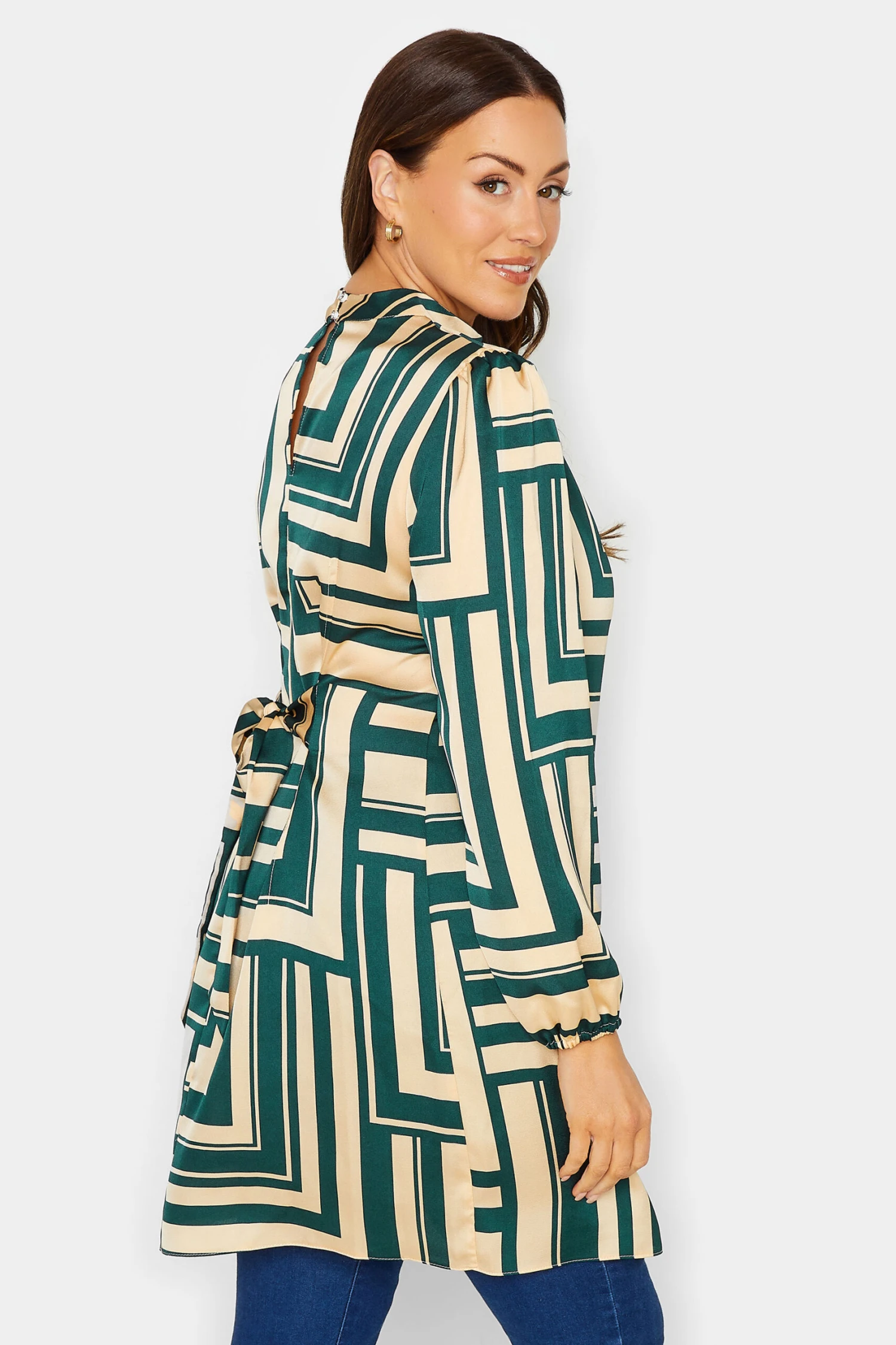 M&Co Green Geometric Print High Neck Tunic Blouse 3 M&Co Green Geometric Print High Neck Tunic Blouse - Image 3