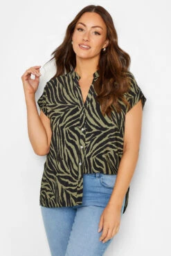 M&Co Khaki Green Zebra Print Shirt