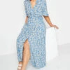 M&Co Light Blue Floral Print Maxi Shirt Dress