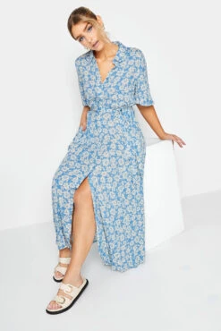 M&Co Light Blue Floral Print Maxi Shirt Dress