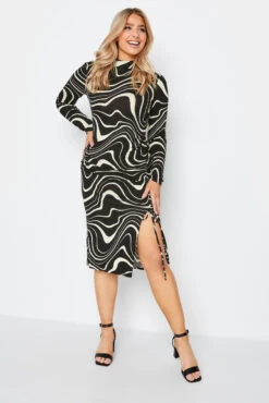 M&Co Black Swirl Ruched Side Midi Dress