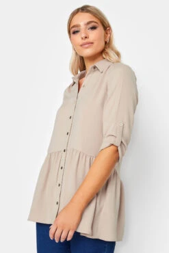 M&Co Beige Brown Frill Hem Shirt