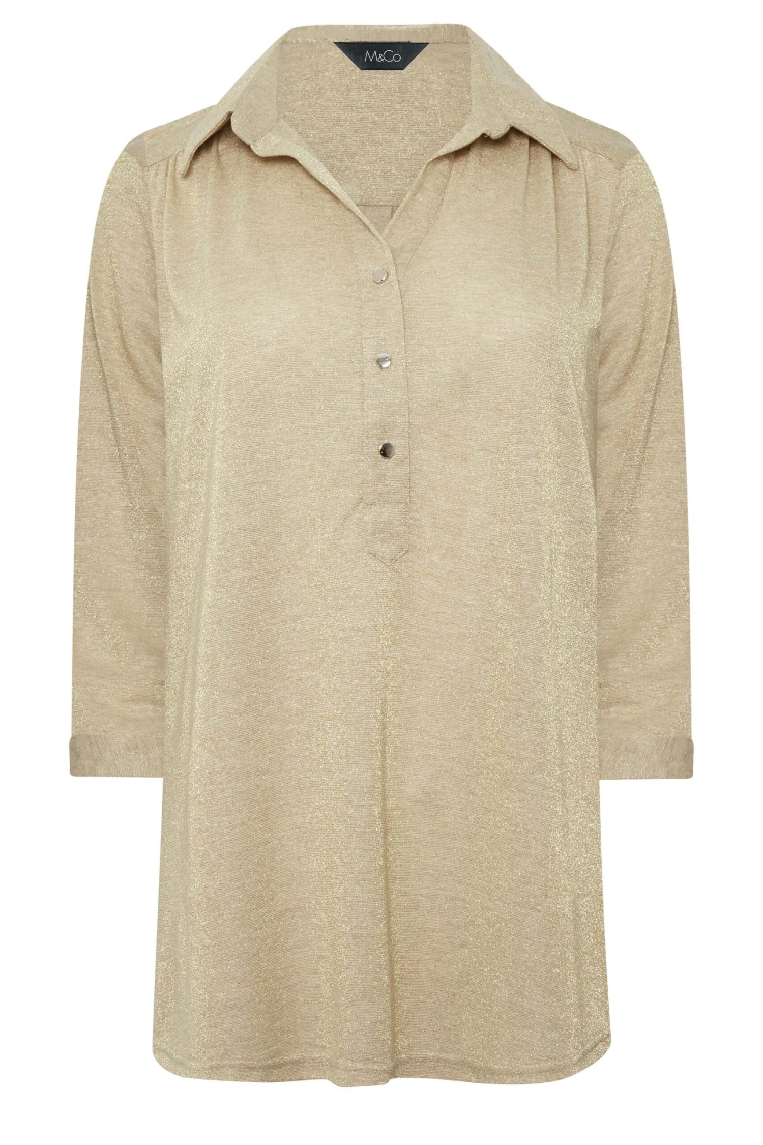 M&Co Beige Brown Glitter Half Placket Shirt 6 M&Co Beige Brown Glitter Half Placket Shirt - Image 6