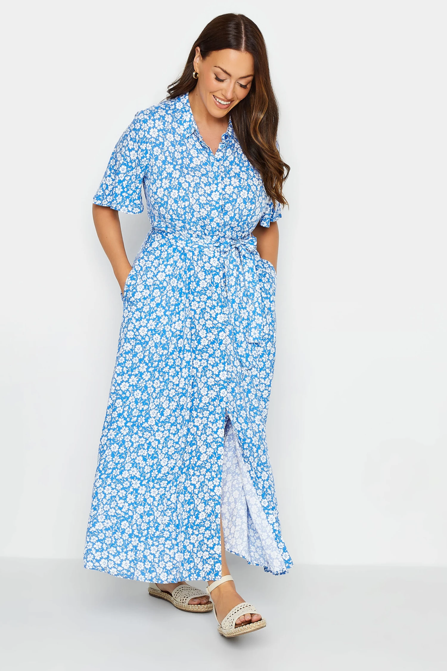 M&Co Blue Floral Print Maxi Shirt Dress 2 M&Co Blue Floral Print Maxi Shirt Dress - Image 2