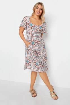 M&Co White Tile Print Button Through Midi Dress