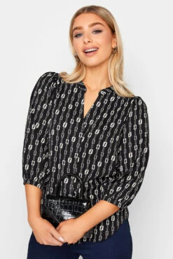 M&Co Black Chain Print V-Neck Blouse